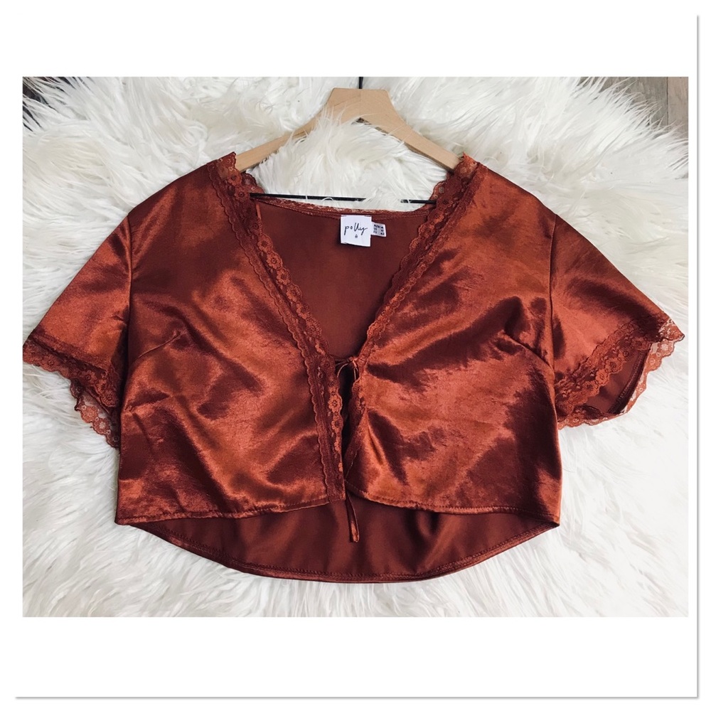 Princess Polly Rust Tie Front Crop Top Size 10